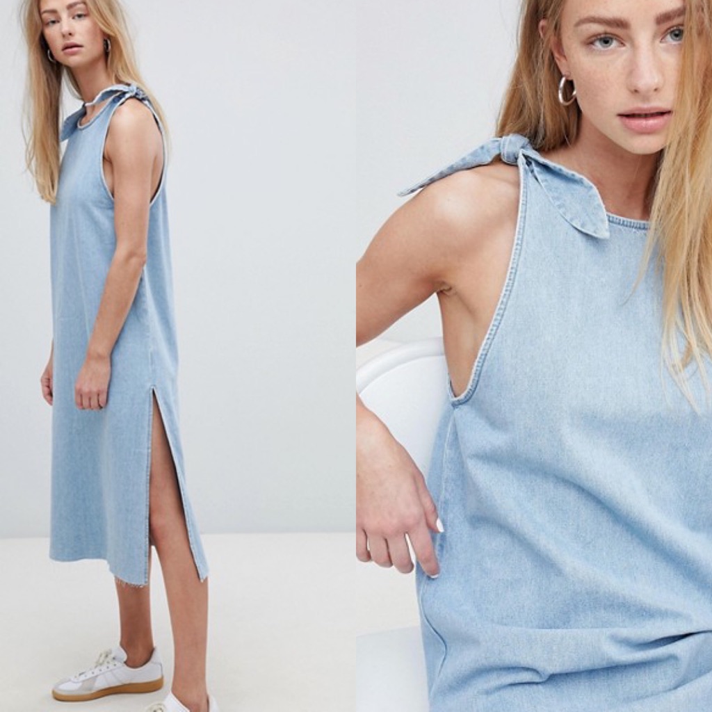Dr Denim Tie Sleeve Denim Midi Dress